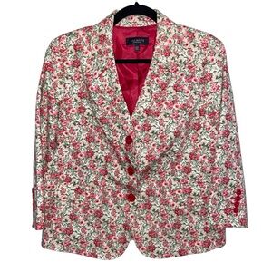 Talbots Blazer Womens Size 14 P Jacket Cottagecore Floral Garden Cotton Stretch
